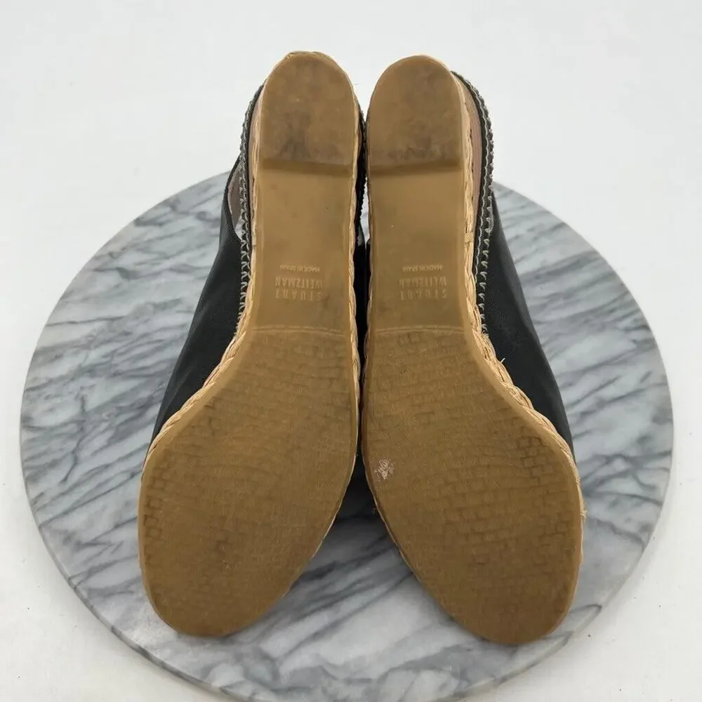 Stuart Weitzman Womens 7.5 Sandal Black Slingback Wedge Espadrille Chain Detail - Picture 7 of 14